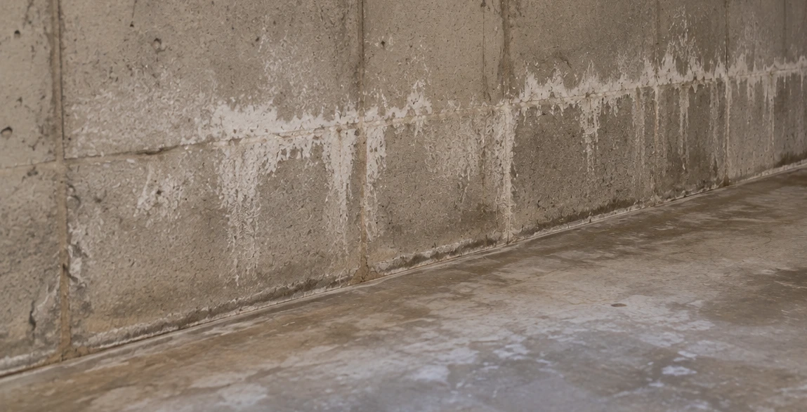 White residue on basement walls